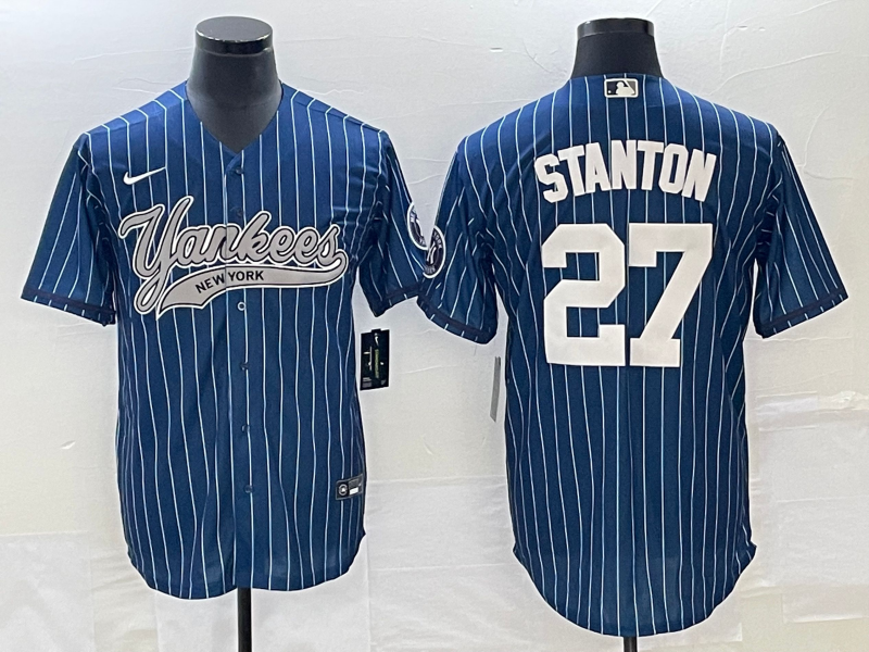 Men's New York Yankees Giancarlo Stanton #27 Blue Jersey Joint Edition